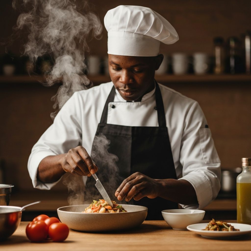 Chef preparing food with care
